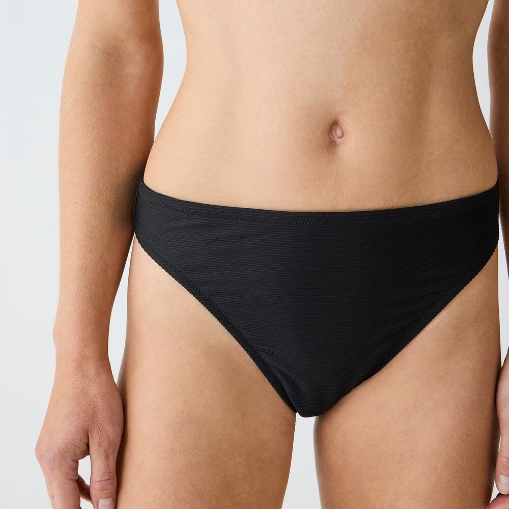 NWT J. Crew Black Ribbed High Rise Cheeky Bikini Swim Suit Bottom Size Small